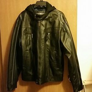 Brave Soul Black Label Leather Coat with hood